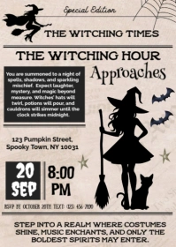 Newspaper witching hour party invite A6 template