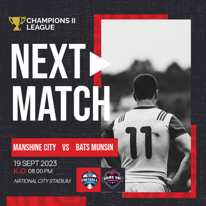 Copy of Next Match Soccer Red & Black Template | PosterMyWall