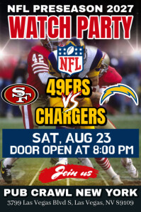 NFL 2025: 49ers Vs Chargers Preseason Watch Party Poster Template