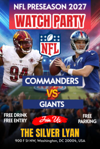 NFL 2025: Commanders Vs Giants Preseason Watch Party Poster Template