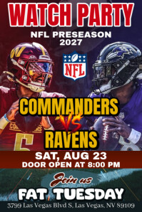 NFL 2025: Commanders Vs Ravens Preseason Watch Party Poster Template
