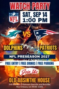 NFL 2025: Dolphins Vs Patriots Preseason Watch Party Poster Template