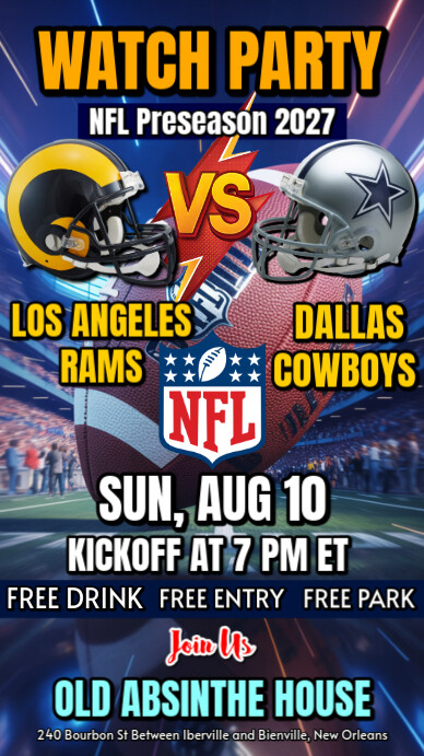 NFL 2025 Rams Vs Cowboys Watch Party Instagram Post Template