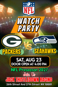 NFL 2025: Packers Vs Seahawks Preseason Watch Party Poster Template Affiche