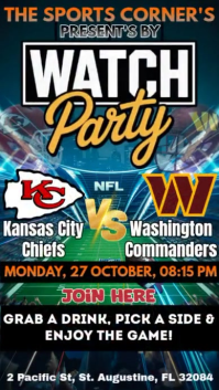 NFL 2025: Watch Party Chiefs vs Commanders Instagram Template