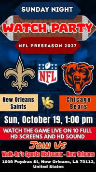 NFL 2025: Watch Party New Orleans Saints vs Chicago Bears Instagram Template