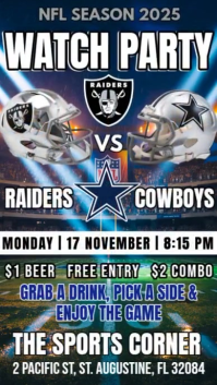 NFL 2025: Watch Party Raiders vs Cowboys Instagram Template