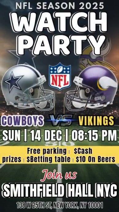NFL 2025: Watch Party Cowboys vs Vikings Instagram Template