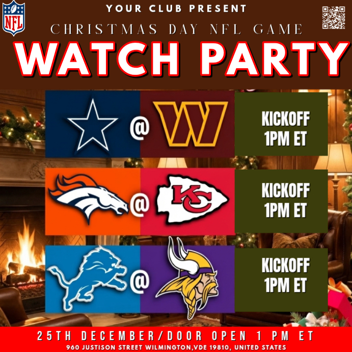 NFL Christmas Game 2025 Watch Party Instagram Post Template | PosterMyWall
