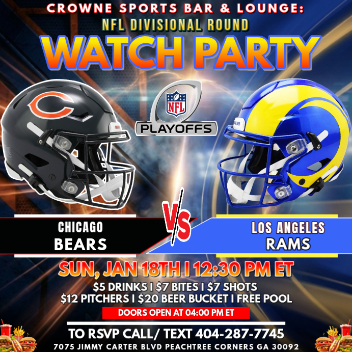 Nfl Playoff 2026 Chicago Bears Vs Los Angeles Rams Watch Party Social Nfl Playoff 2026 Chicago Bears Vs. Los Angel Design Template 94fdece6 82ee 490a 9002 Screen 