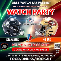 Nfl Playoff 2026: Seattle Seahawks Vs. San Francisco 49ers Watch Party Social Media Template. Instag Instagram Post