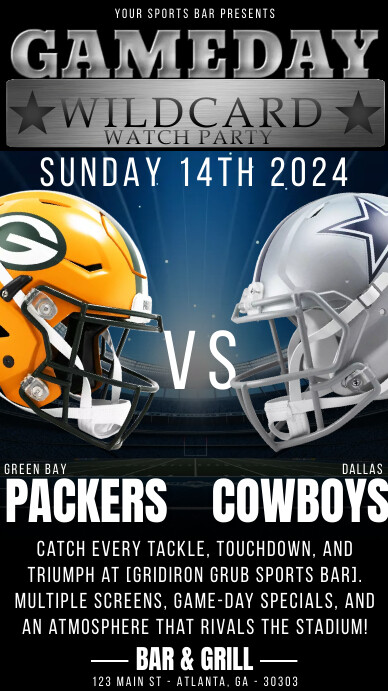 NFL Playoff Flyer, packers vs cowboys ig post Instagram Story template