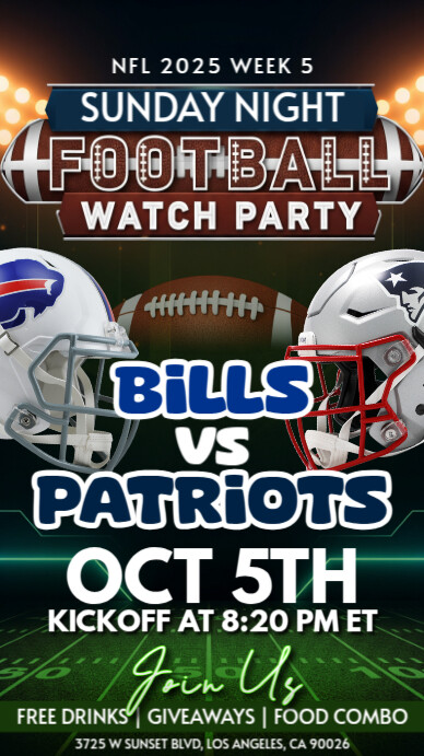 NFL Sunday Game Week 5: Buffalo Bills vs New England Patriots Watch Party  Instagram Story Template