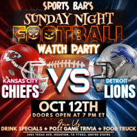 NFL Sunday Game Week 6: Kansas City Chiefs vs Detroit Lions Watch Party Instagram Post Template