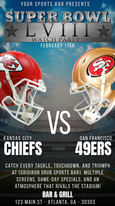 NFL supber bowl flyer, chiefs vs 49ers (1) Instagram Story template
