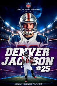 NFL superbowl American football player new signing number announcement template design Poster