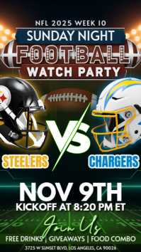 NFL Week 10: Pittsburgh Steelers @ Los Angeles Chargers Watch Party  Instagram Story Template