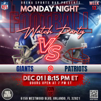 NFL Week 13: New York Giants @ New England Patriots Watch Party Instagram Post Template