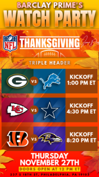 NFL Week 13: Thanksgiving Day Football Watch Party Instagram Story Template