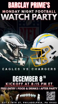 NFL Week 14: Philadelphia Eagles @ Los Angeles Chargers Watch Party Instagram Post Template