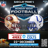 NFL Week 16: San Francisco 49ers @ Indianapolis Colts Watch Party Instagram Post Template