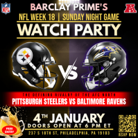 NFL Week 18: Pittsburgh Steelers vs Baltimore Ravens Watch Party Instagram Post Template Logo