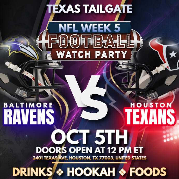 NFL Week 5: Baltimore Ravens vs Houston Texans Watch Party Instagram ...