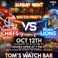NFL Week 6: Kansas City Chiefs vs Detroit Lions Watch Party Instagram Post Template