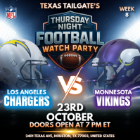 NFL Week 8: Minnesota Vikings @ Los Angeles Chargers Watch Party Instagram Post Template Wpis na Instagrama