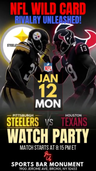 NFL Wild Card Weekend: Houston Texans at Pittsburgh Steelers Watch Party Instagram Story Template
