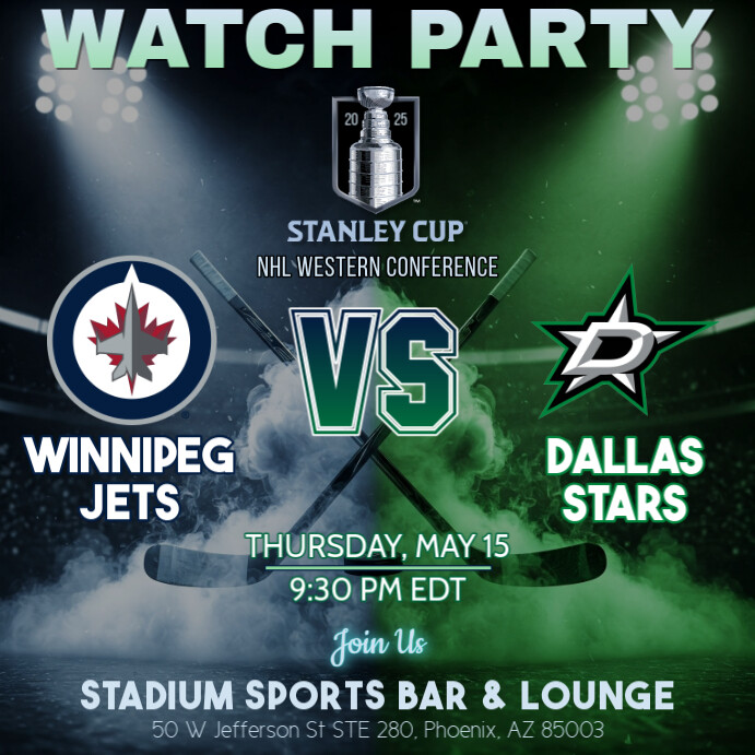 NHL-Stanley Cup Division Final: Stars vs Jets Watch Party Instagram Post Template