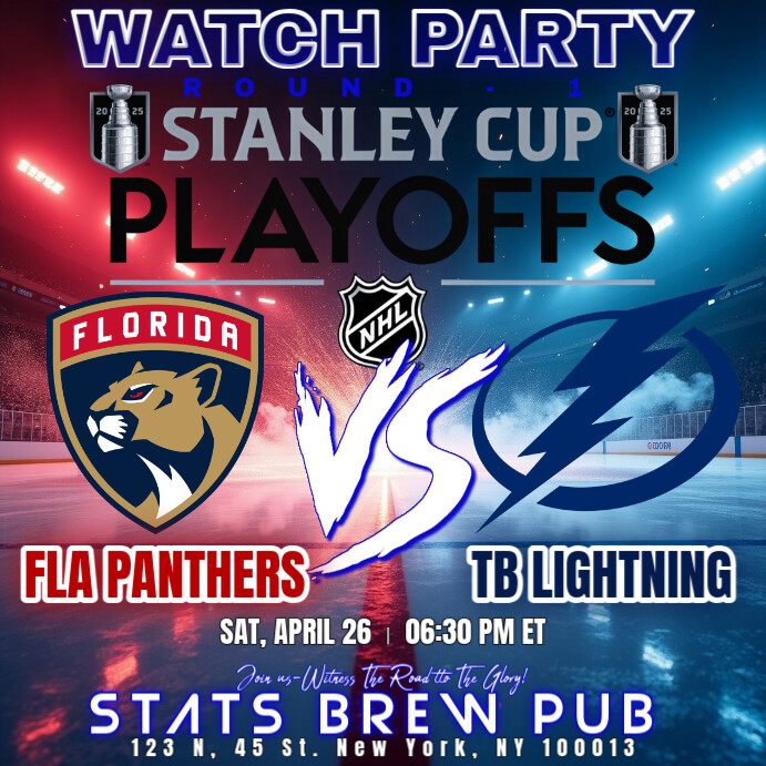NHL Stanley Cup Playoffs 2025: FLA Panthers vs TB Lighting Watch Party Instagram Post Template Wpis na Instagrama