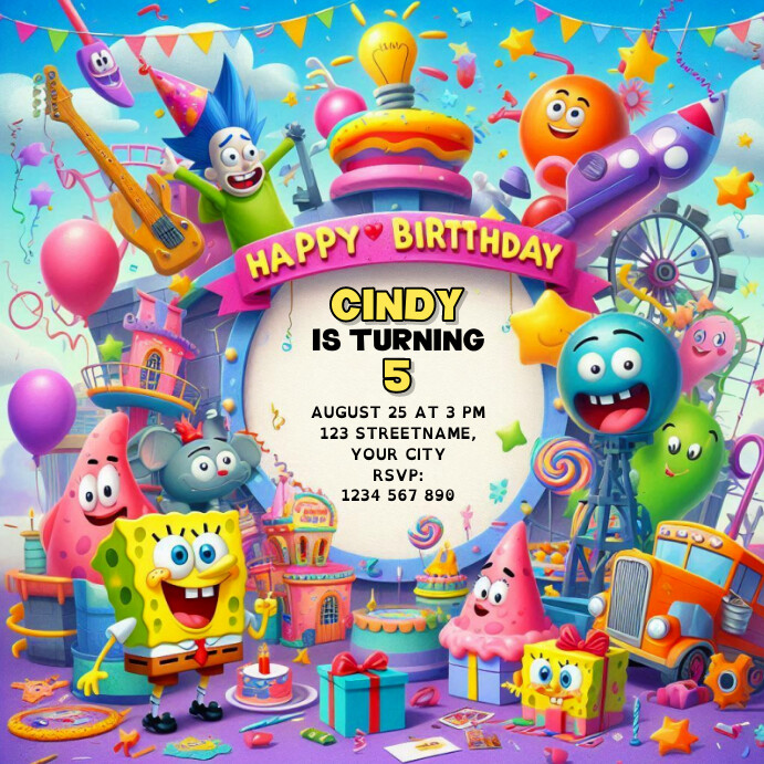 Nickelodeon kids birthday Square (1:1) template