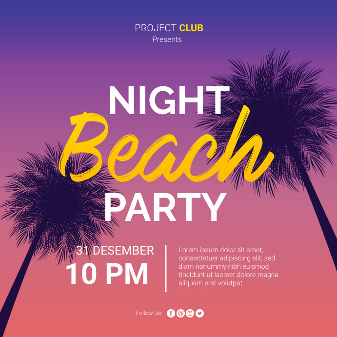 Night Beach Party Social Media Post Publicação no Instagram template