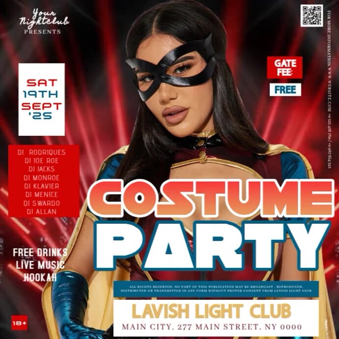 night club costume party event ad design template Square (1:1)