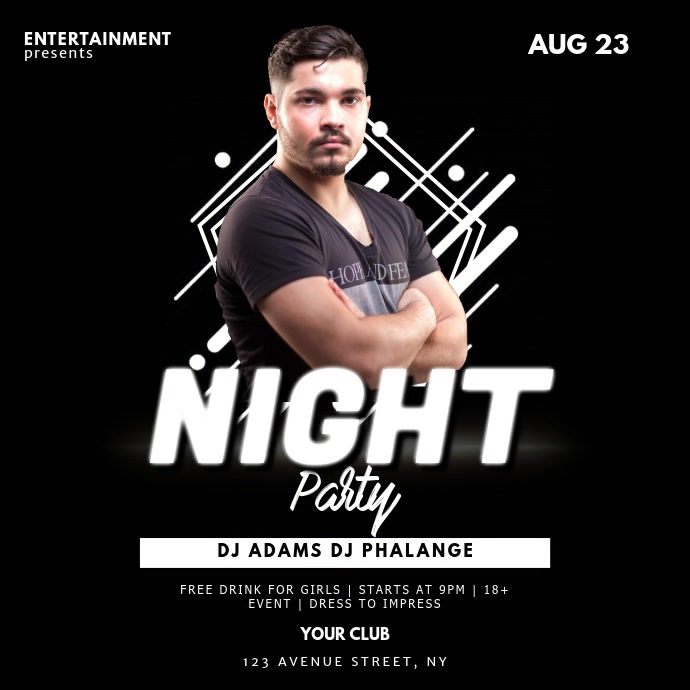 Night Club Dj Party Flyer Template สี่เหลี่ยมจัตุรัส (1:1)