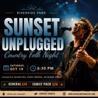 黑色 Country Folk Night Concert โพสต์บน Instagram Template
