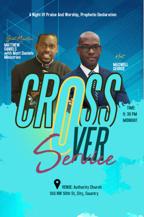 Night of praise cross over program announcement design Banner 4' × 6' template