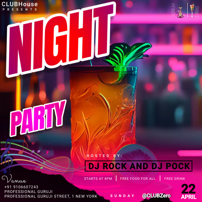 night party/club party/disco night Instagram Post template