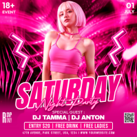 Pink Night Party Vierkant Template