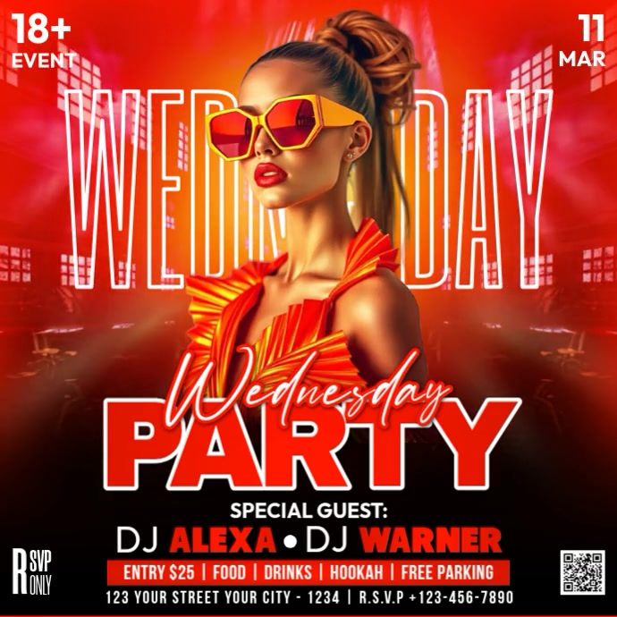 Wednesday Night Party Square Template | PosterMyWall
