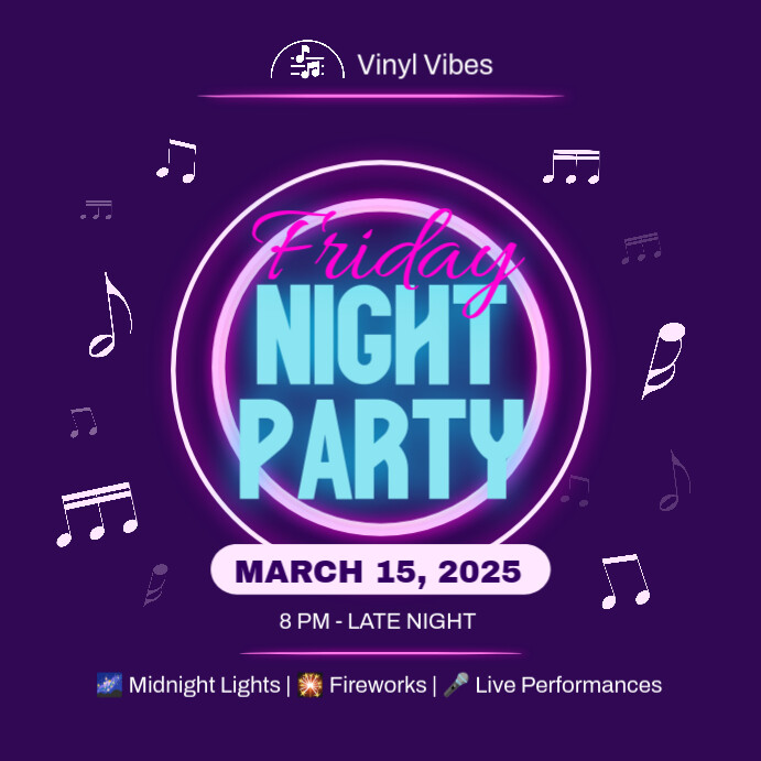 Night Party Music Neon Instagram Post template