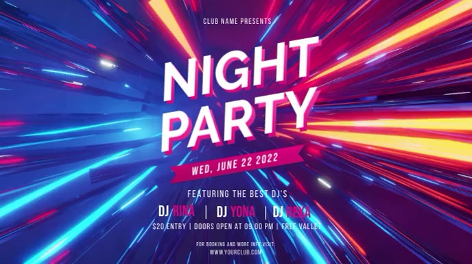Night Party Poster Banner Video Ekran reklamowy (16:9) template