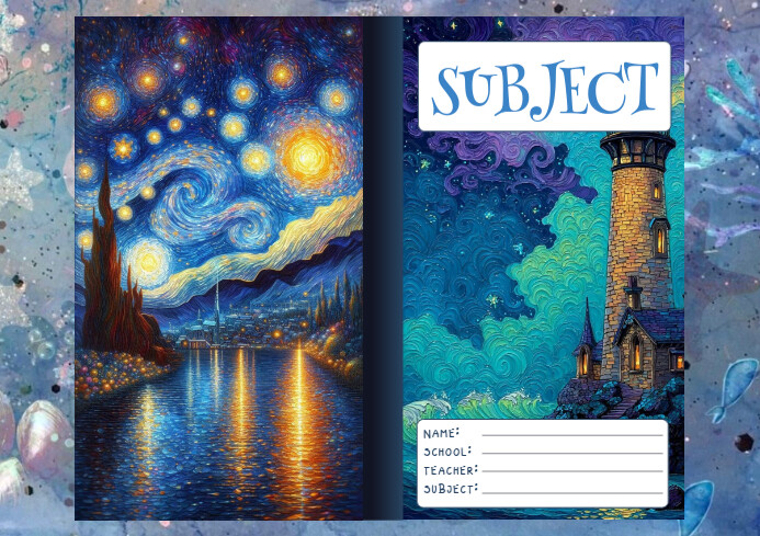 Night Sky & Lighthouse Subject Notebook A4 template