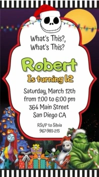 Nightmare before Christmas Birthday invitation template card Instagram Story