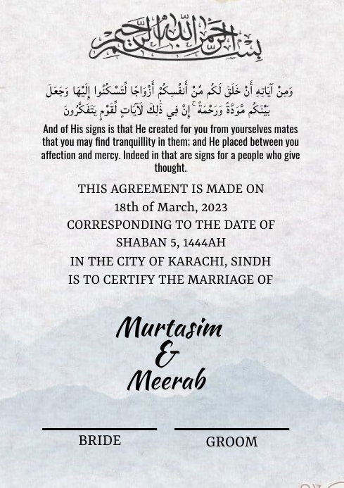 Nikah certificate A4 template