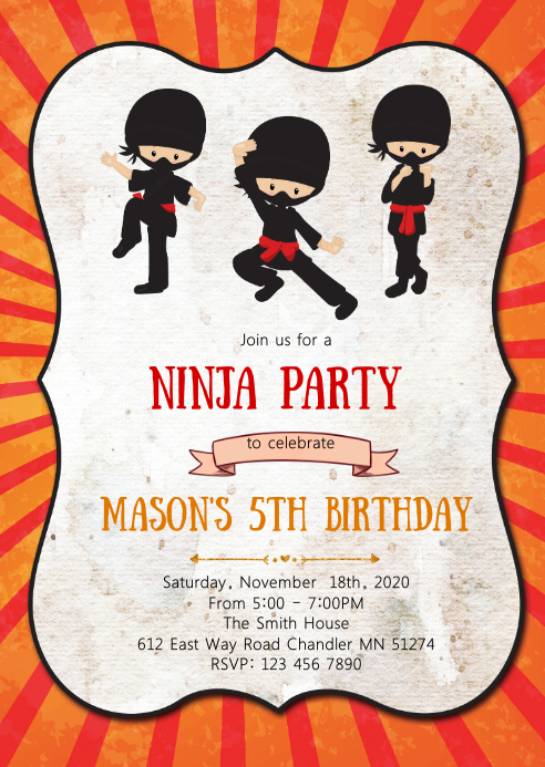 Ninja Birthday Party Invitation Template Postermywall Ninja Birthday Party Invitation Template Postermywall