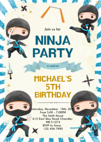 Ninja boy birthday party invitation A6 template