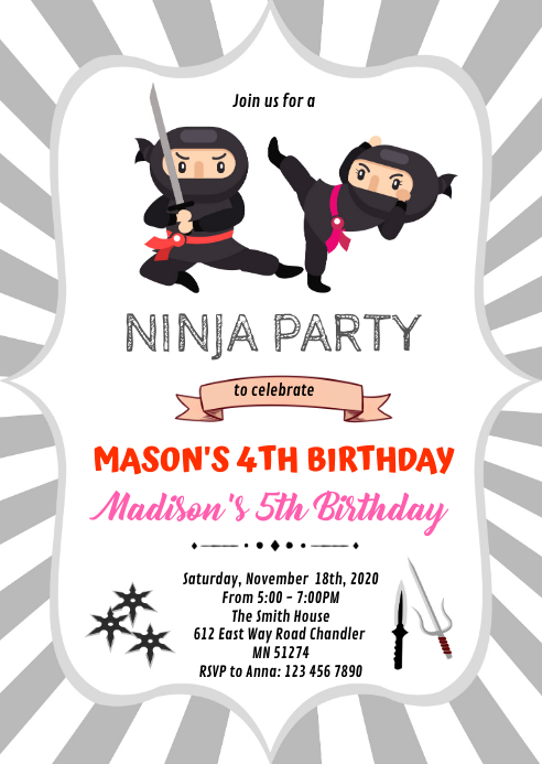 Modele Invitation Anniversaire Garcon Fille Ninja Postermywall Modele Invitation Anniversaire Garcon Fille Ninja Postermywall