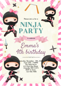 Ninja girl party invitation A6 template